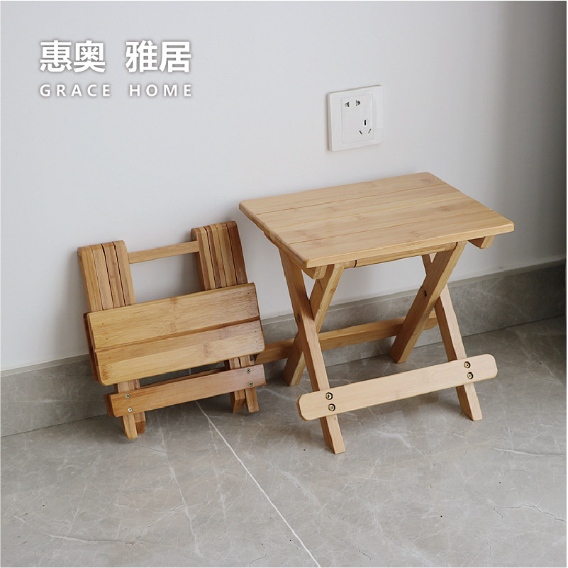 Luban stool Nanzhu small stool home adult strong folding telescopic stool portable stall pure handmade dwarf horse