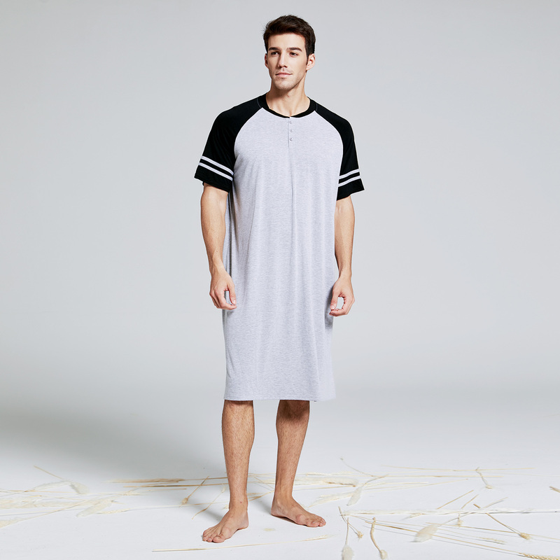 Ice Silk Pajamas for Men, Summer Thin Style, Plus Size, One-Piece Short-Sleeved Pajamas, Modal Nightgown for Men