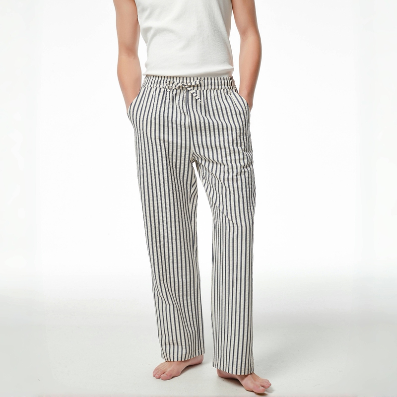 Lyocell Cotton Color-Block Striped Design Home Pants Loose Straight-Leg Trousers Trendy Casual Lounge Pants Sleepwear for Men Summer Lyocell Cotton Color-Block Striped Design Home Pants Loose Straight-Leg Trousers Trendy Casual Lounge Pants Sleepwear for Men Summer