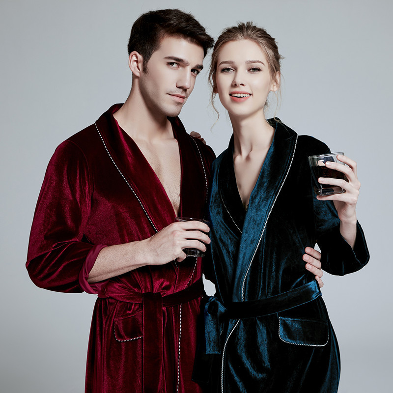 Celebrity-Inspired High-End Elegant Couple's Men's and Women's Nightgown, Gold Velvet Wedding Dressing Gown, Autumn Pajamas, Loungewear, Bathrobe