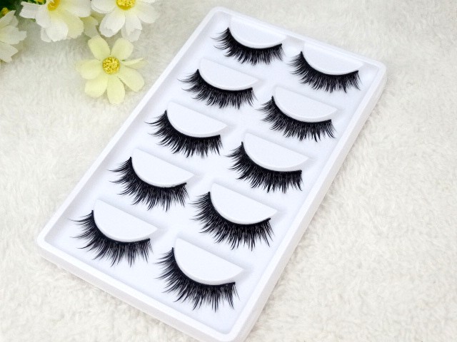 5 cặp lông mi giả dày tự nhiên mặt cắt ngang Barbie trang điểm mắt lớn một mí đôi thân cứng trên lông mi các loại mi giả tự nhiên