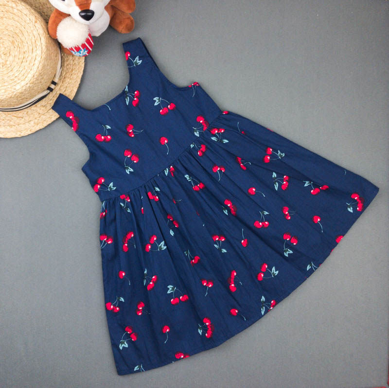 New style girl baby baby bow print cotton dress middle and big children foreign style round neck vest casual skirt