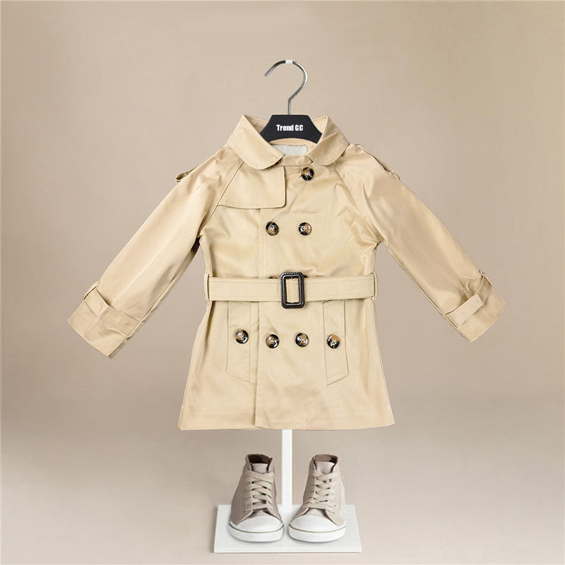 Boys and girls double-breasted British windbreaker baby children's coat mid-length baby foreign style khaki coat trendy