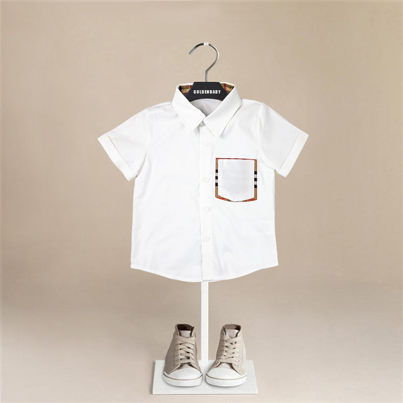 Boys and girls British style short-sleeved white shirt summer children's baby foreign style cotton bottoming shirt Korean version of the tide