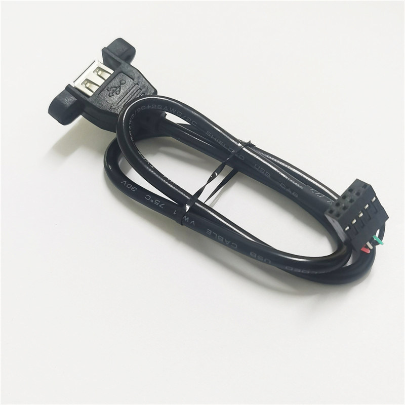 电脑主板9针转USB2.0母挡板扩展线带耳螺丝孔杜邦9Pin转USB连接线