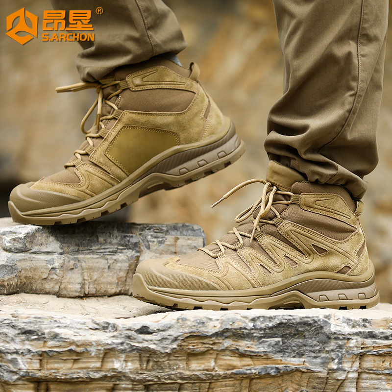 Angken 4D tactical boots high-top wear-resistant shock-absorbing anti-collision anti-slip outdoor desert boots mountaineering boots training shoes lace-up men