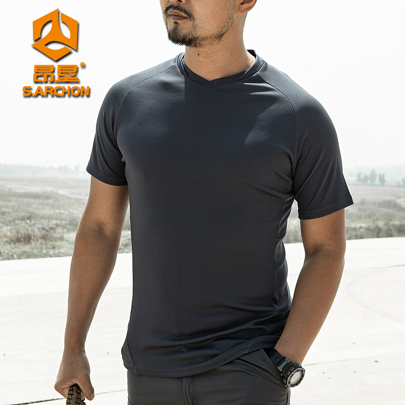 Summer round neck quick-drying T-shirt men's ultra-thin breathable short-sleeved loose polo shirt outdoor sports v-neck tactical POLO shirt