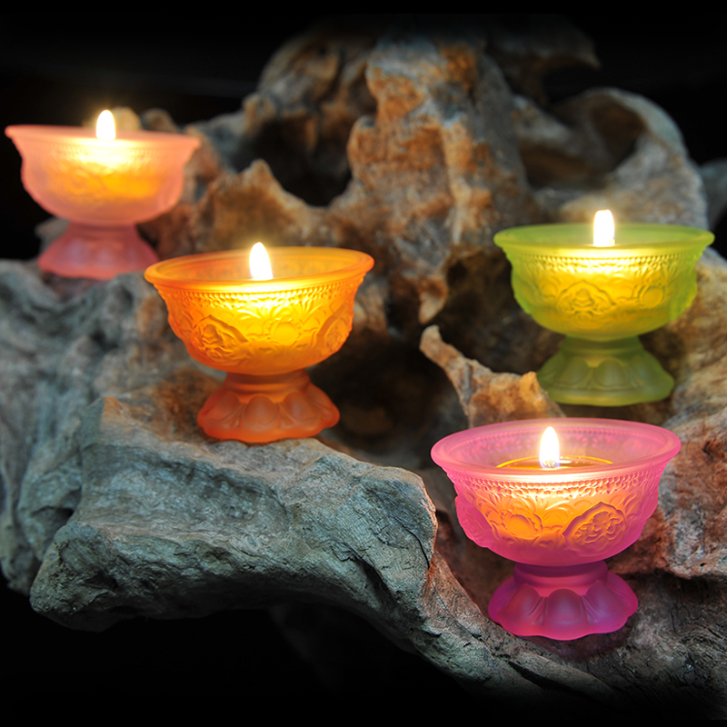 Buddhist supplies Household glass lotus lamp holder stand Colorful Buddha lamp Seven-color Buddha lamp Changming Lamp
