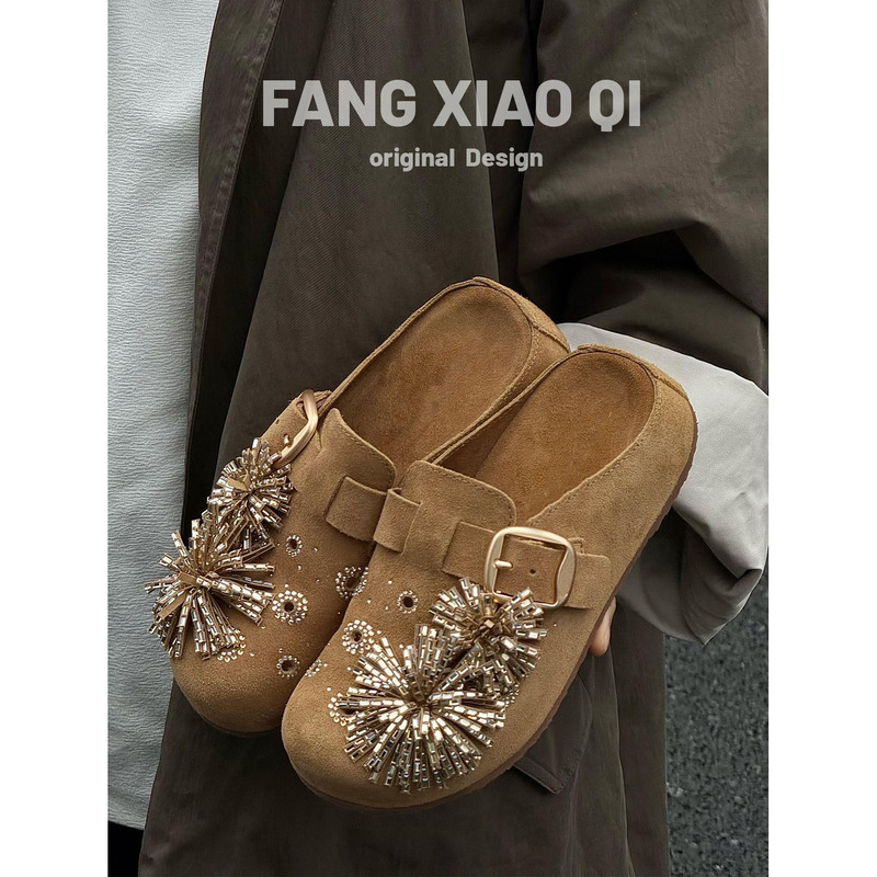 Cowhide Version~Retro Birkenstock-Style Women's Outdoor Shoes 2026 New Model with Floral Rhinestones, Thick-Soled Closed-Toe Mule Shoes Cowhide Version~Retro Birkenstock-Style Women's Outdoor Shoes 2026 New Model with Floral Rhinestones, Thick-Soled Closed-Toe Mule Shoes