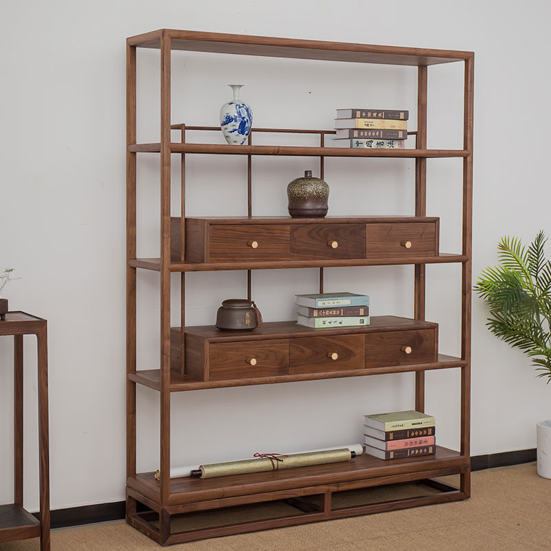 New Chinese Bogu rack black walnut old elm Zen display rack solid wood tea Duobao Pavilion