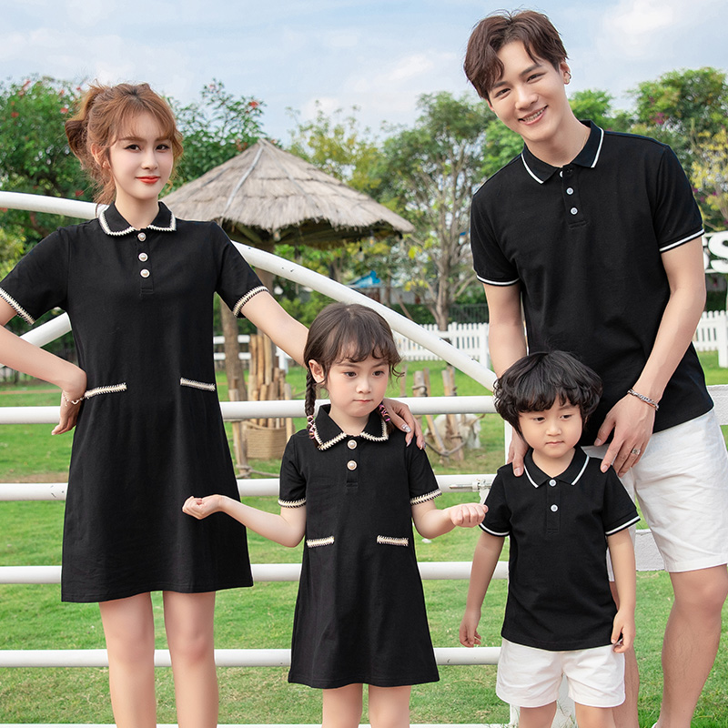 Parent-child clothes POLO family of three and four spring clothes 2022 new trendy vibrato net red Xiaoxiangfeng mother and daughter dress Korean