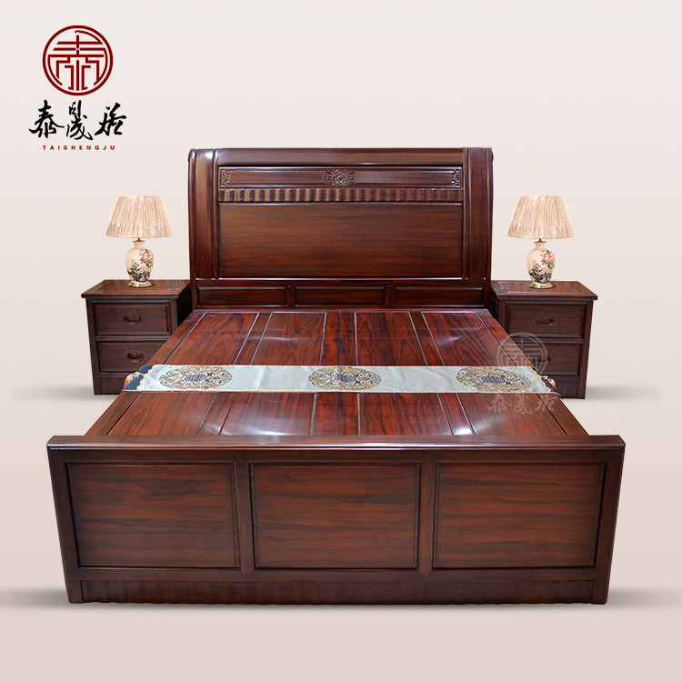 Redwood Bed Double Bedroom All-solid wooden wedding bed Chinese antique box furniture storage South American acid branch wood