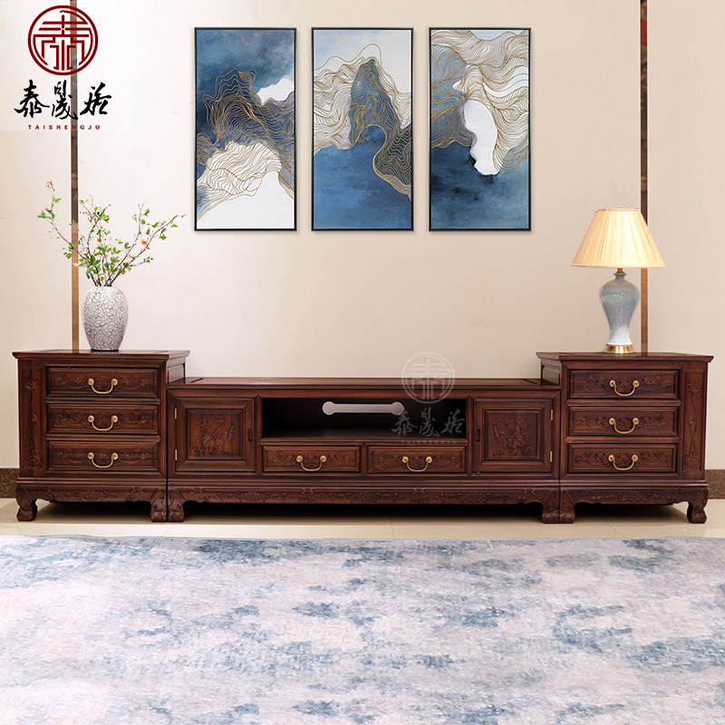Redwood TV cabinet New Chinese living room furniture small family type antique all-solid wooden soumien acid branch and wooden cabinet combination