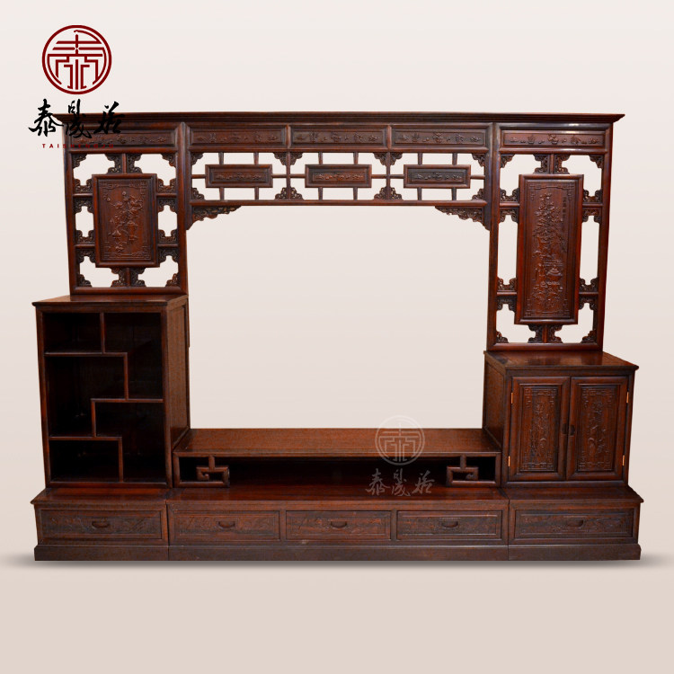 Redwood TV cabinet in the background cabinet of modern living room cabinet South American acid branch background wall TV cabinet