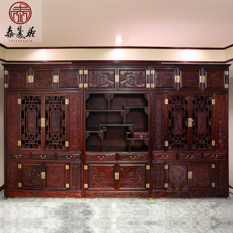 Redwood Bookshelf Combined Top Box Solid Wood Chinese boss Office Luxury Bookshelf Bookshelves South American Socid Branch