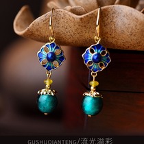 Real shot earrings Four Seasons New glazed cloisonne earrings National style handmade fashion trendy temperament accessories earrings