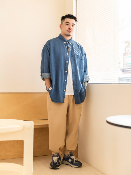 GEEEKPANDA潮牌大码牛仔衬衫男加肥加大cityboy长袖薄款外套8210