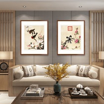 Chinese painting flower and bird flower triple painting porch electric meter box living room sofa mural restaurant bedside new Chinese decoration hanging painting