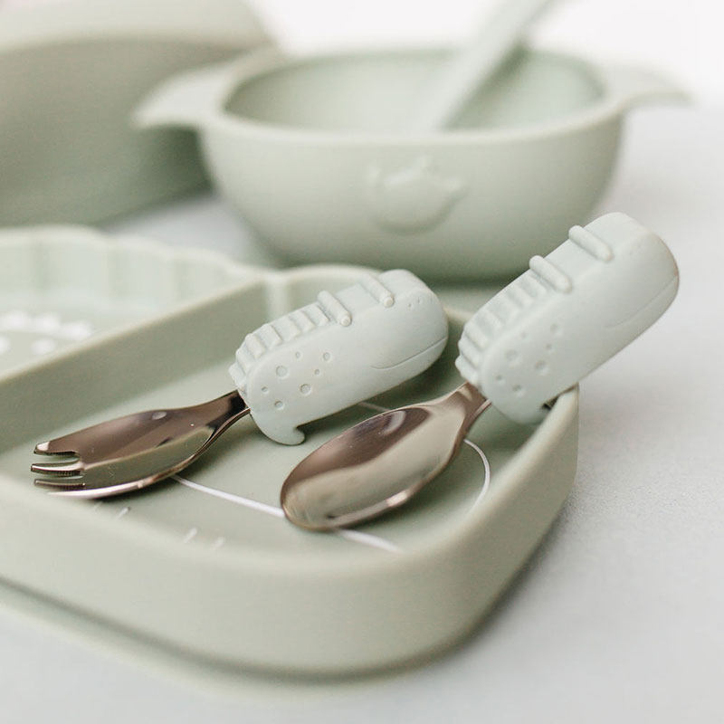 Canadian louloulollipop baby learn to eat tableware baby silicone non-staple food dinner plate fork spoon sucker bowl