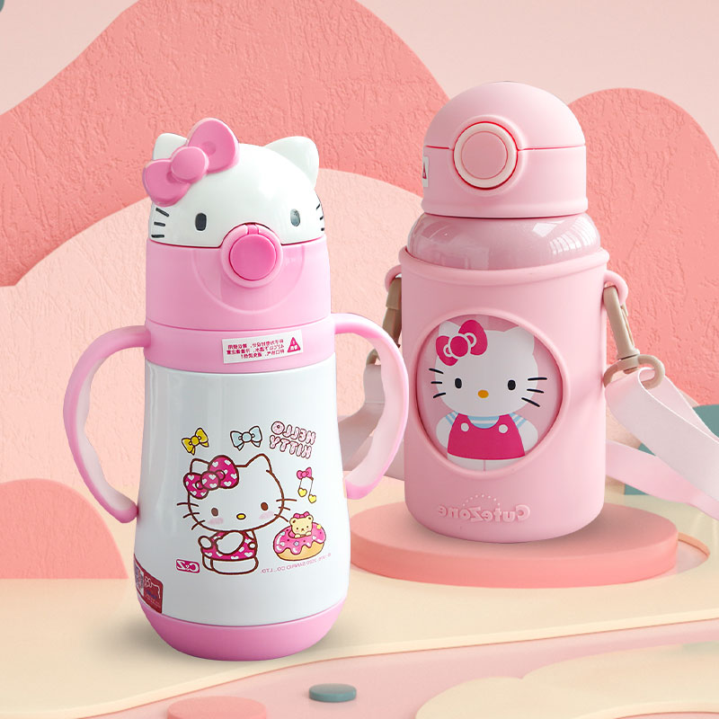 hello kitty baby insulated cup small capacity baby learn drinking water cup out portable children with straws