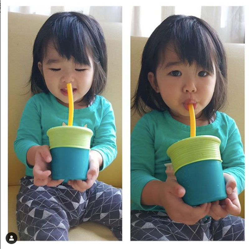 American Silikids children's baby duckbill cup anti-leakage drink cup with straw water cup baby silicone water glass