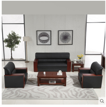 Kunming Solid Wood with Tea Several Fabric Sofa Cortical Sofa Office Sofa Leisure Room Cottage Black