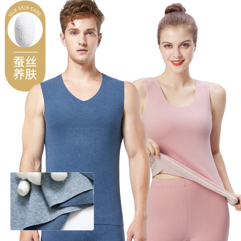 Bicolor declination (mulberry silk) male and female traceless skin-care vest milled hair hot waistcoat underwear thickened