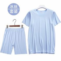Ice Silk suit (T-shirt 50% shorts) Round-collar V-collar No-scarred pyjamas ultra-thin high-play self-made home