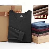 High-end (double-sided polished) mens develvet self-heating thickening plus velvet thermal underwear set autumn trousers repair