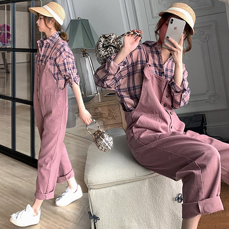 Pregnant women pants spring and autumn wear thin pants bib pants spring small net red suit two sets of fashion models