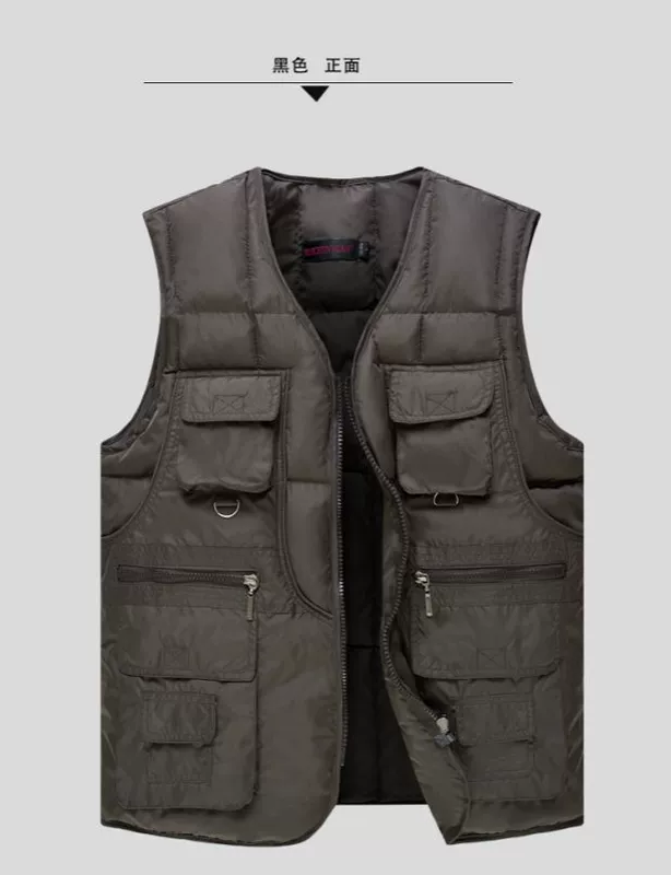 200 kg cỡ lớn trung niên thể thao ngoài trời xuống áo vest cotton nam ấm áp câu cá chân không bông vest áo vest khoác nam
