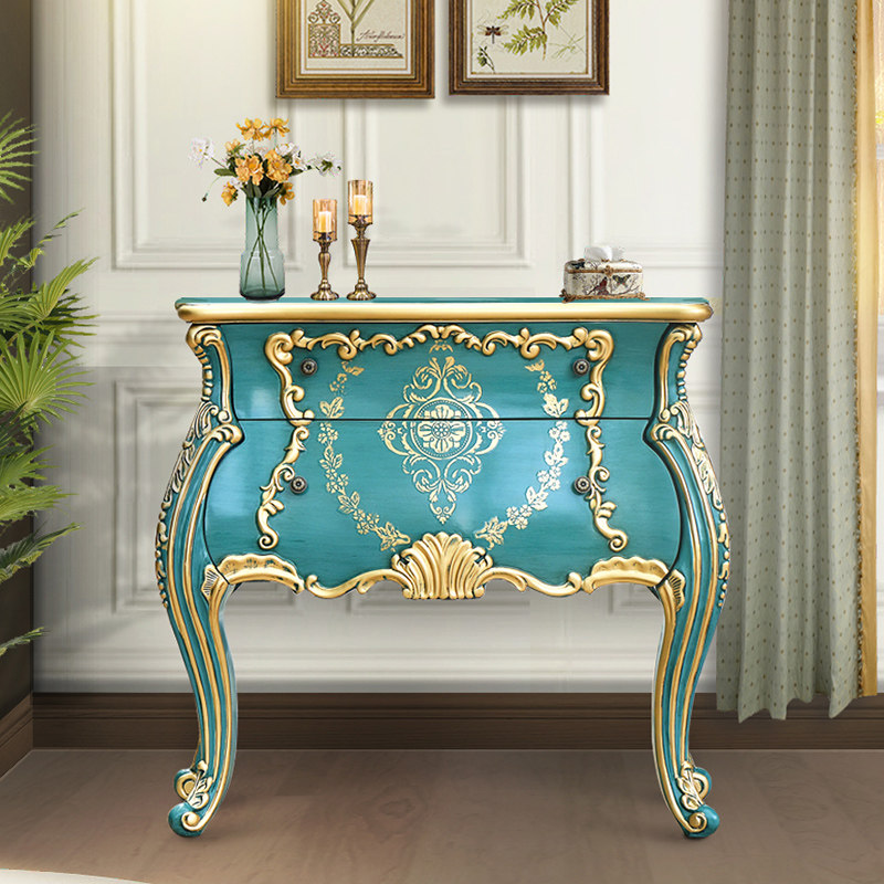 American solid wood blue dining cabinet Living room Lounge Cupboard Veranda Side Cabinet Retro Door Hall Ostyle Partition Decorated Cabinet
