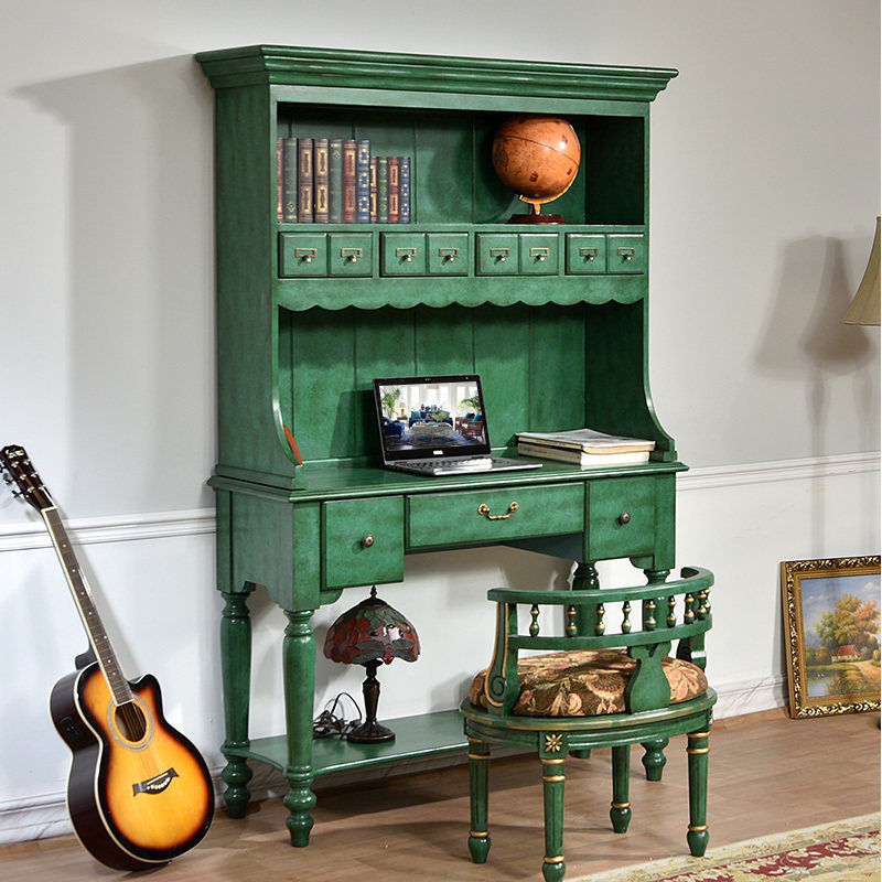 European desk Home computer desk Small apartment Simple study desk with bookshelf American desk Solid wood