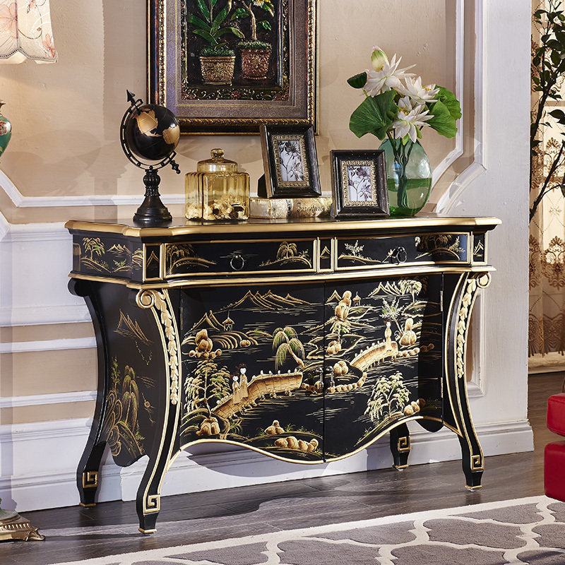 American solid wood hand-painted Xuanguan cabinet Living room light and luxurious sofa side cabinet Hallway Cabinet Mingqing Vintage Decoration Cabinet