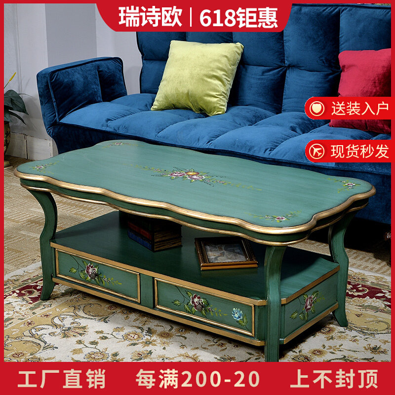 American countryside solid wood tea table living room home small family type small table light lavish minimalist with tea table painted retro furniture