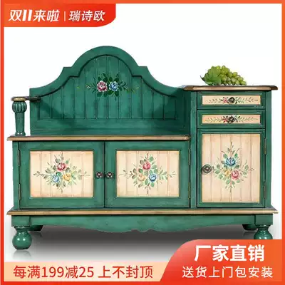 American country shoe change stool home door painted shoe cabinet bench integrated into the living room coral color storage storage