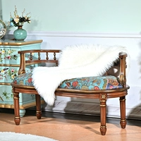 Деревянный цвет+синий подушка двойной стул