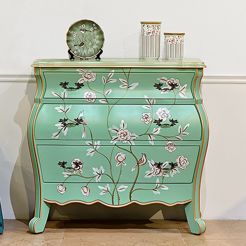 American-style painted three-drawer cabinet solid wood bedroom retro living room reception household sofa partition decoration porch sideboard