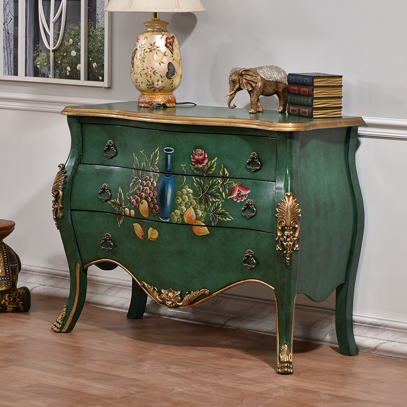 Rypoetry European And European Style Painted Hand-painted Solid Wood Water-based Paint Xuan Guan Cabinet Living-room Cubicle Decoration Retro Green Sofa Side Cabinet