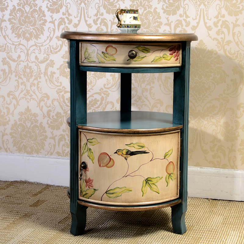 American corner a few solid wood bedside storage small side cabinet hand-painted small round table mini bedroom Mediterranean sofa side table