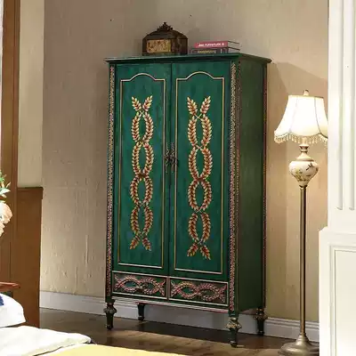 American solid wood wardrobe household bedroom peacock green single-door two-door wardrobe European-style storage cabinet overall large wardrobe