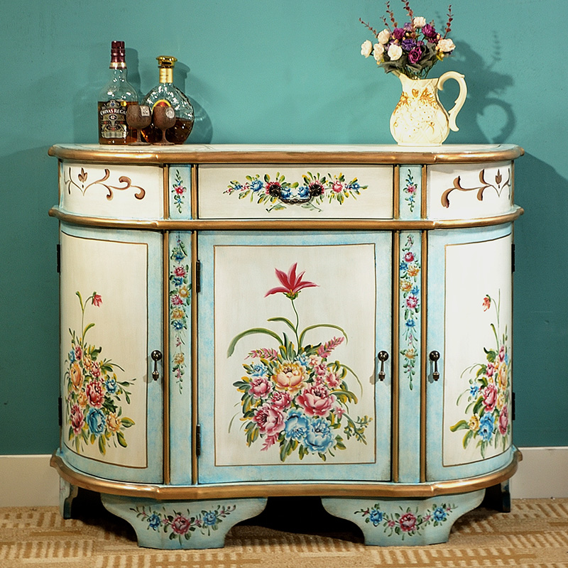 American country porch cabinet retro painted decorative cabinet living room locker semi-circle foyer side cabinet decorative cabinet