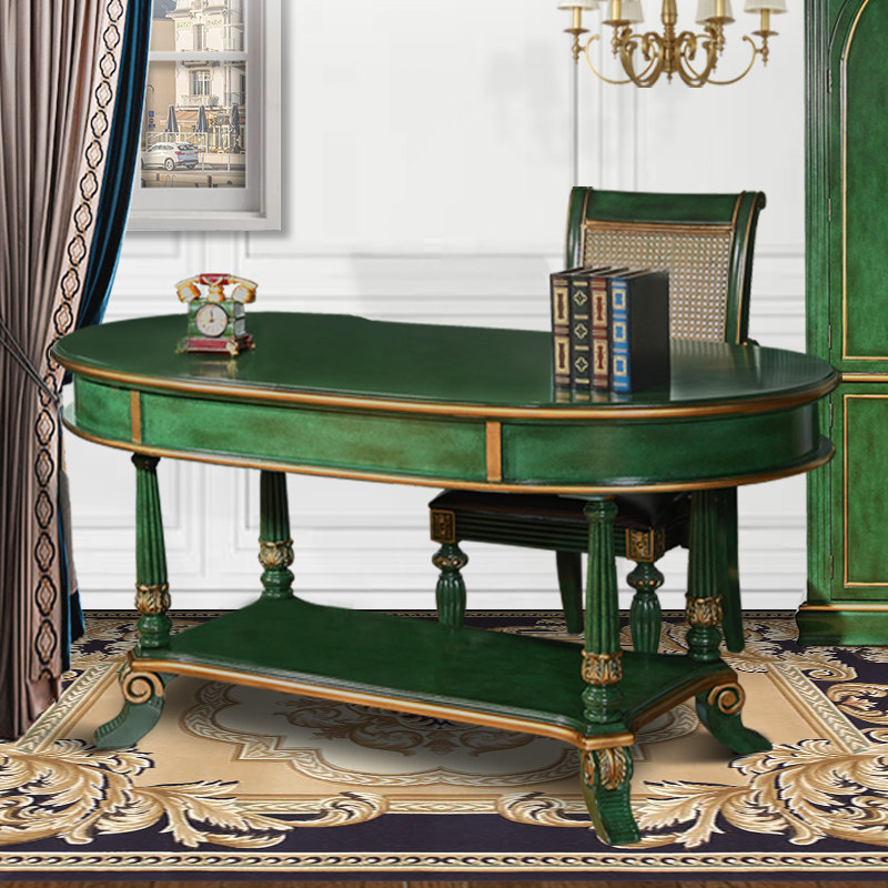 American countryside solid wood desk European style light lavish retro green as old computer desk desk book house art furniture