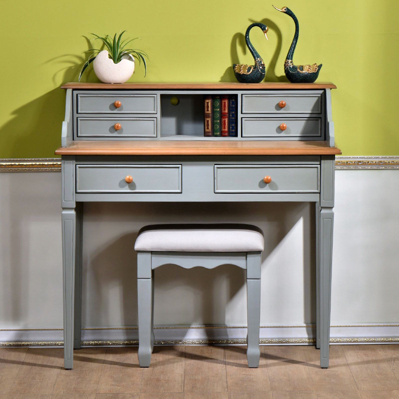 American solid wood desk stool combination with bookshelf Mediterranean style furniture bedroom Nordic desk desk