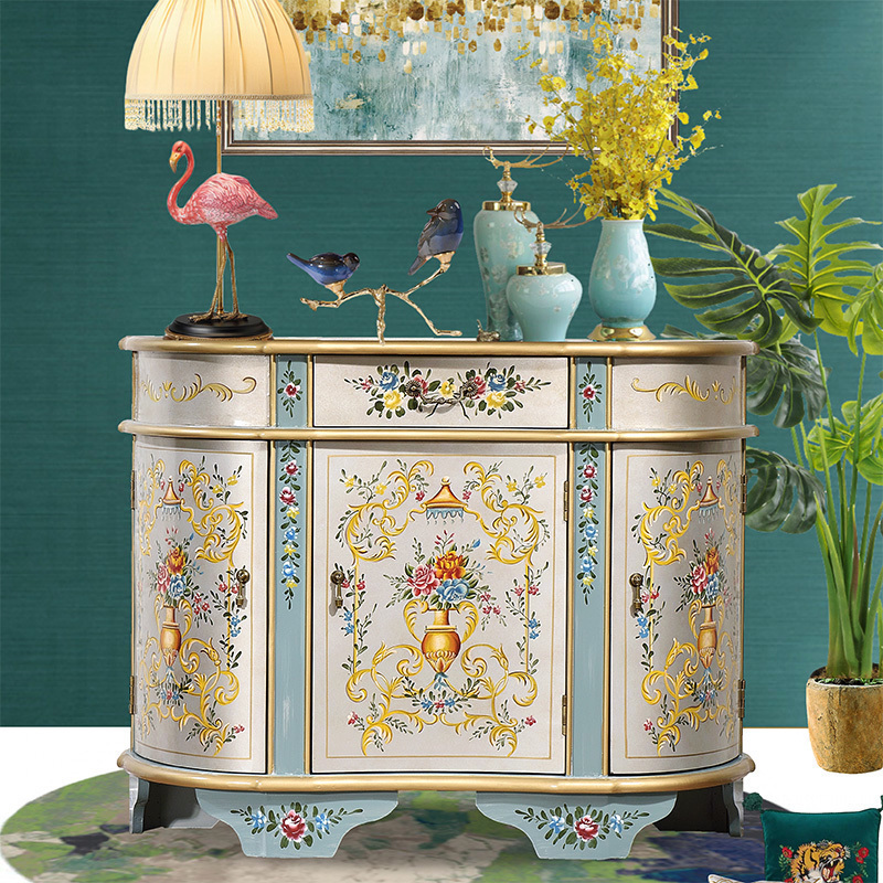 American Atlantic Painted Screen Xuanguan Cabinet Living Room Side Cabinet Semi-circle Decoration Partition Cabinet Containing Cabinet Door Hall Cabinet