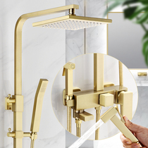 Nordic light luxury gold all copper shower set lifting hot and cold shower household rain constant temperature faucet