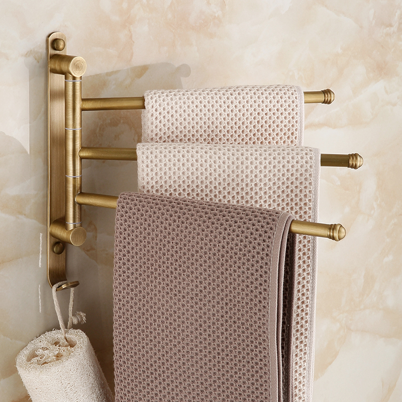 Queen's Family European-Style Brass Antique Towel Bar Vintage Pastoral Style Towel Rack Rotating with Hook Gy215