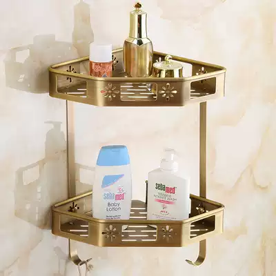 Queen family retro bathroom copper basket Full copper shelf European tripod antique single double-layer corner hanging basket