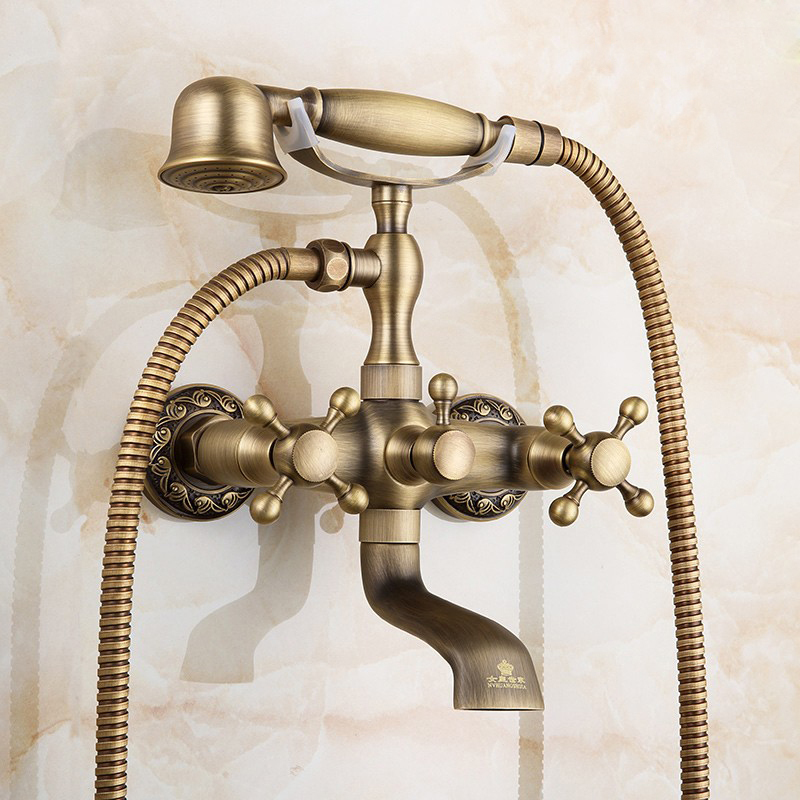 Queen's Family Antique Brushed Simple Shower Set French Retro Shower Faucet Fine Copper Antique Bathtub Faucet