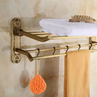 Queen's family antique bath towel rack all copper European folding towel rack retro activity towel rail GY310
